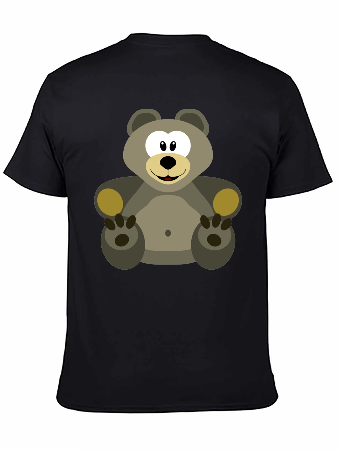 Cartoon Bear Graphic Tee - Black Cotton Blend