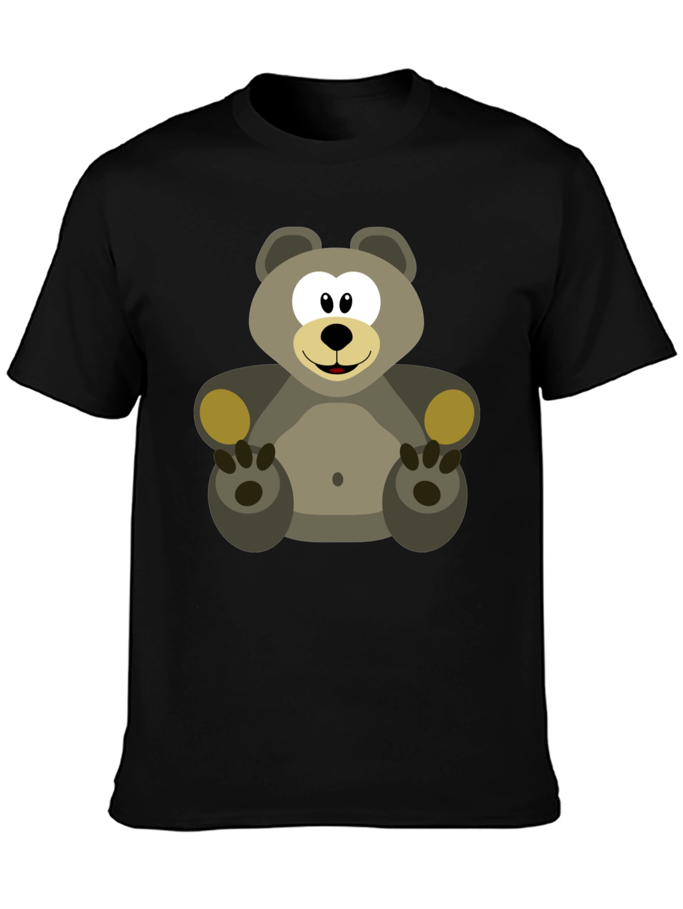 Cartoon Bear Graphic Tee - Black Cotton Blend