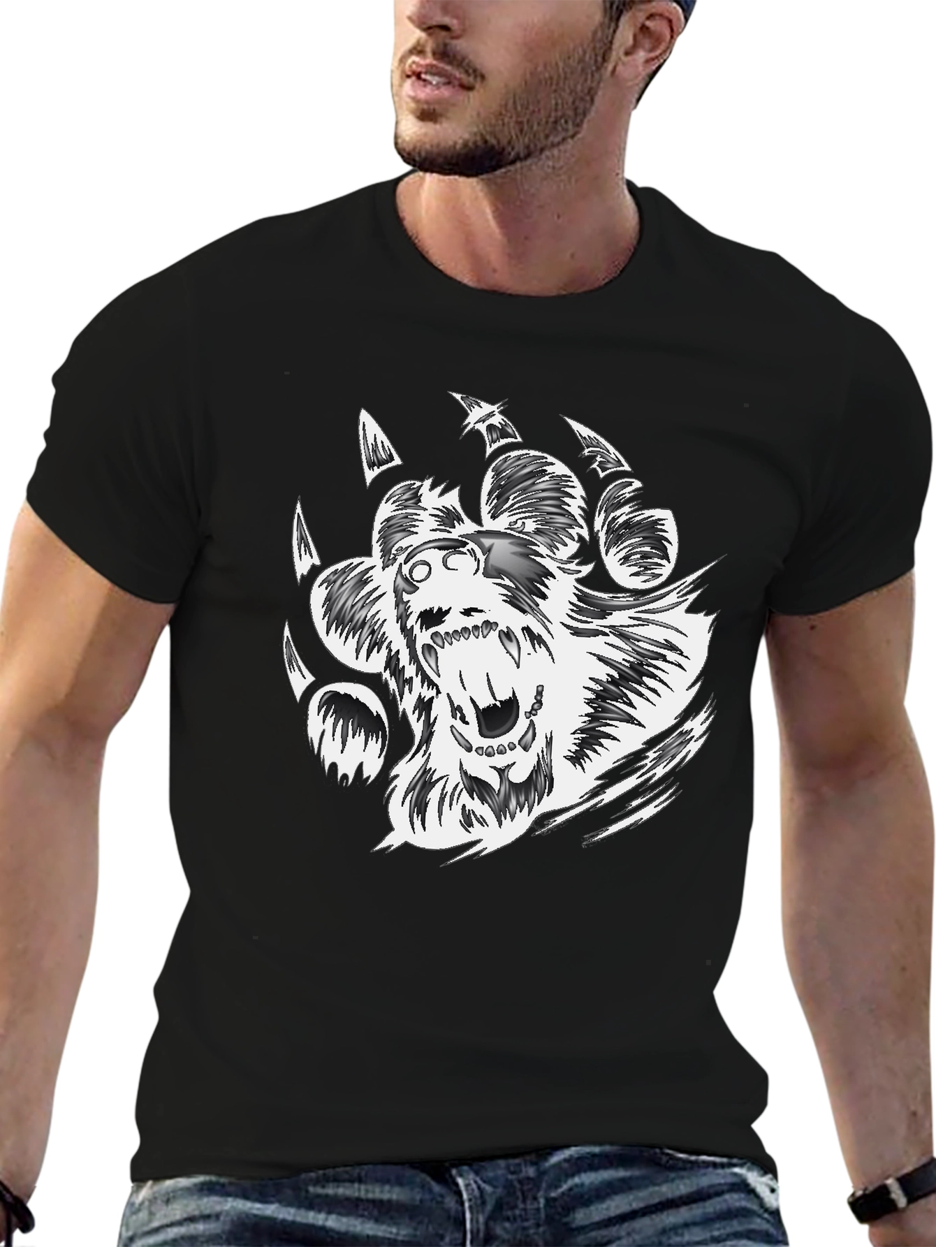 Black Graphic Tee - Bear Claw Design
