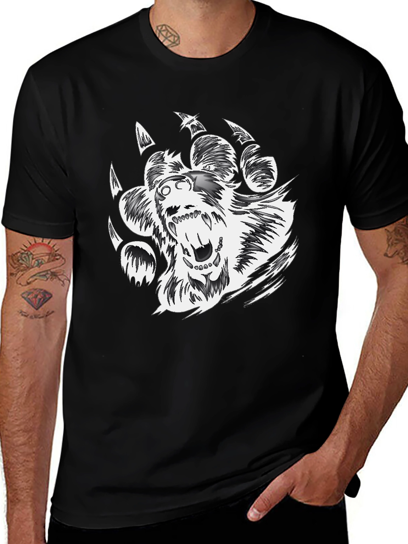 Black Graphic Tee - Bear Claw Design