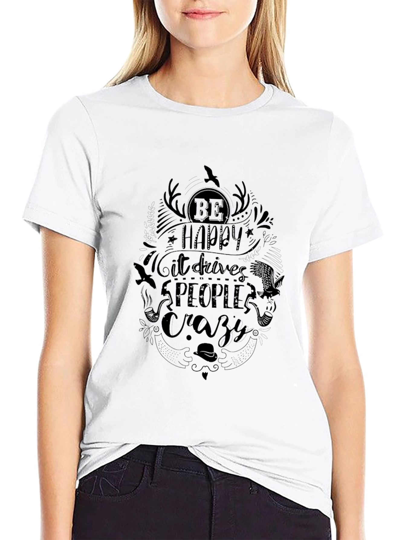 Be Happy Graphic Black T-Shirt