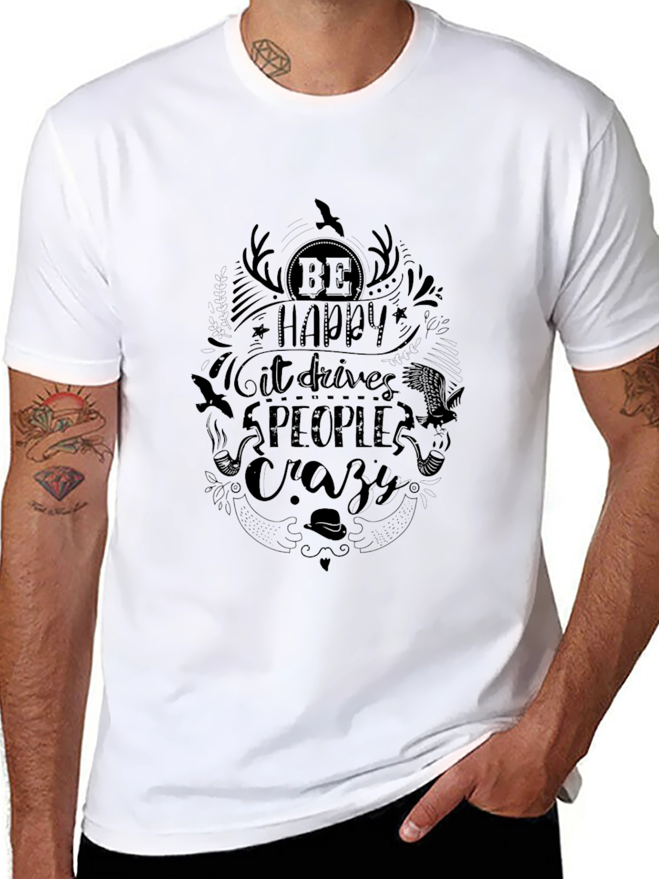 Be Happy Graphic Black T-Shirt