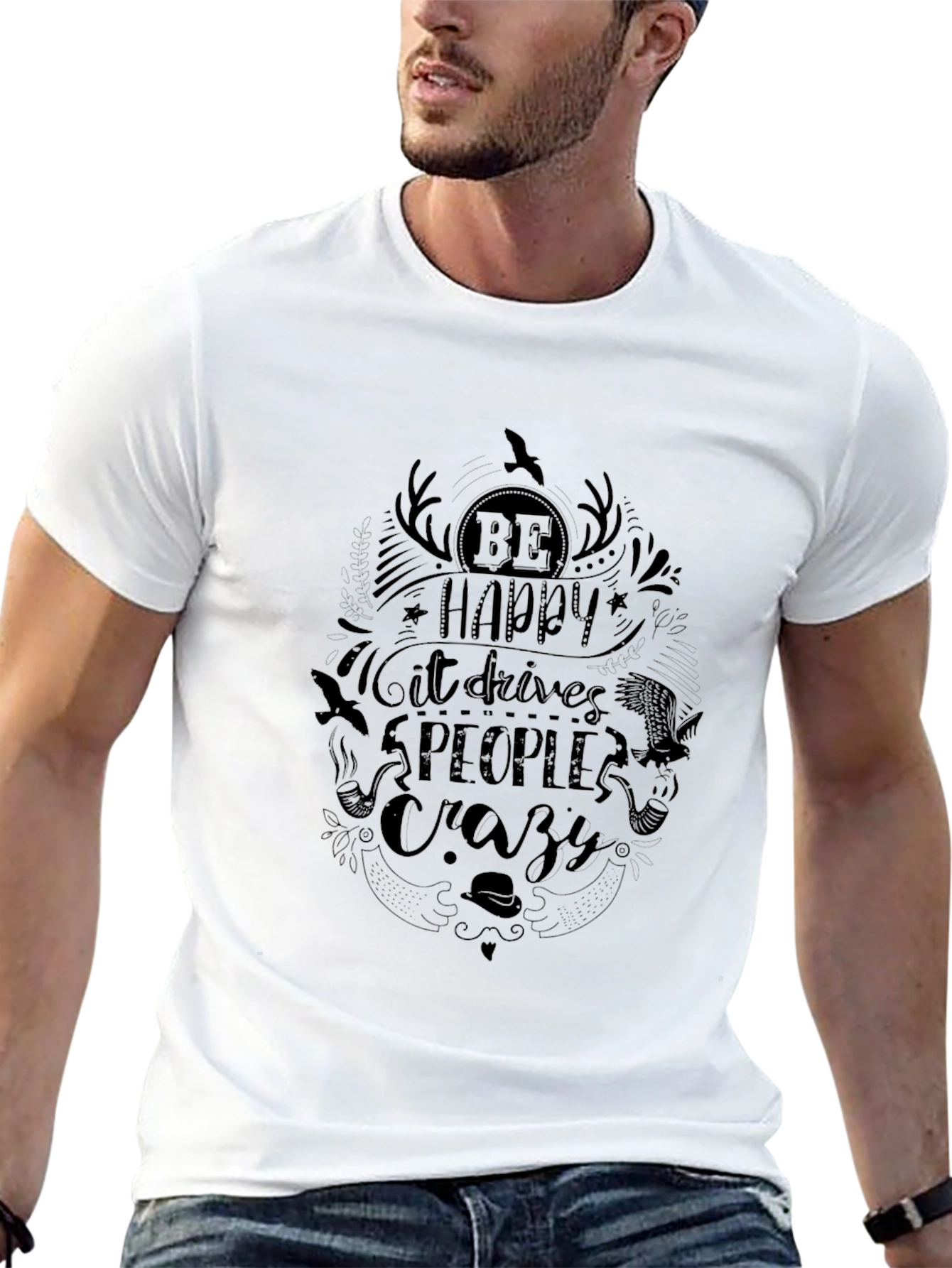Be Happy Graphic Black T-Shirt