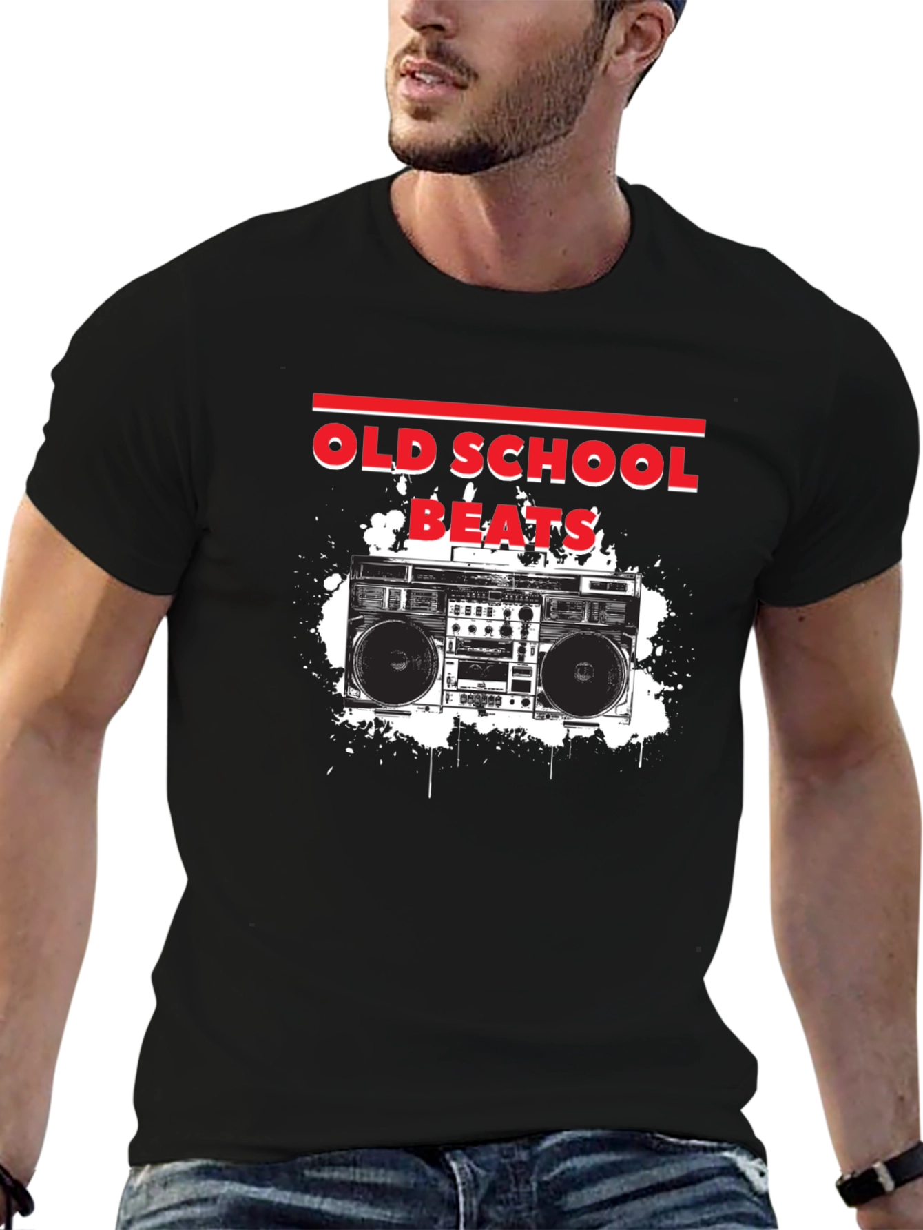 Old School Beats Graphic T-Shirt - Retro Boombox Design