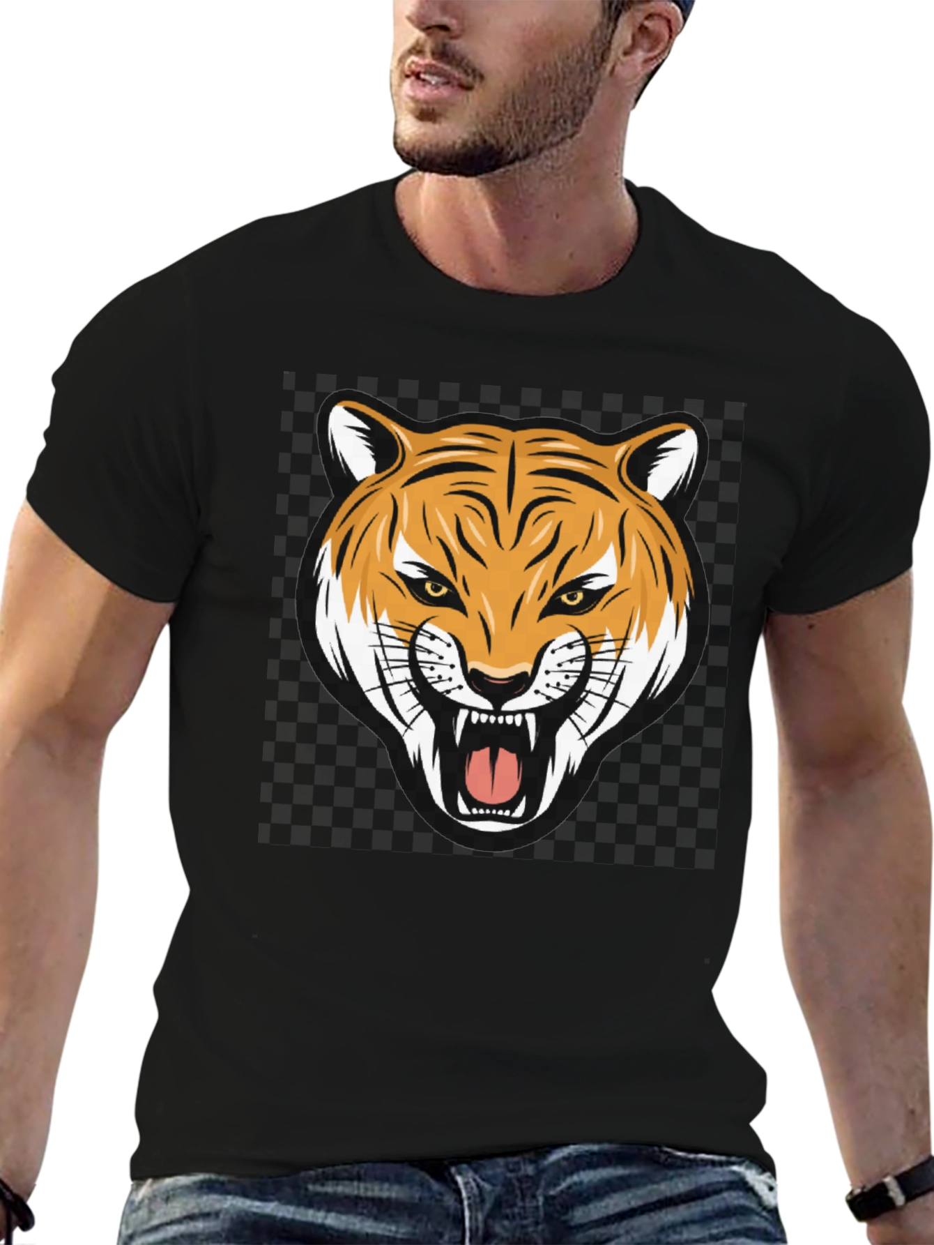 Tiger Graphic Print Crew Neck T-Shirt