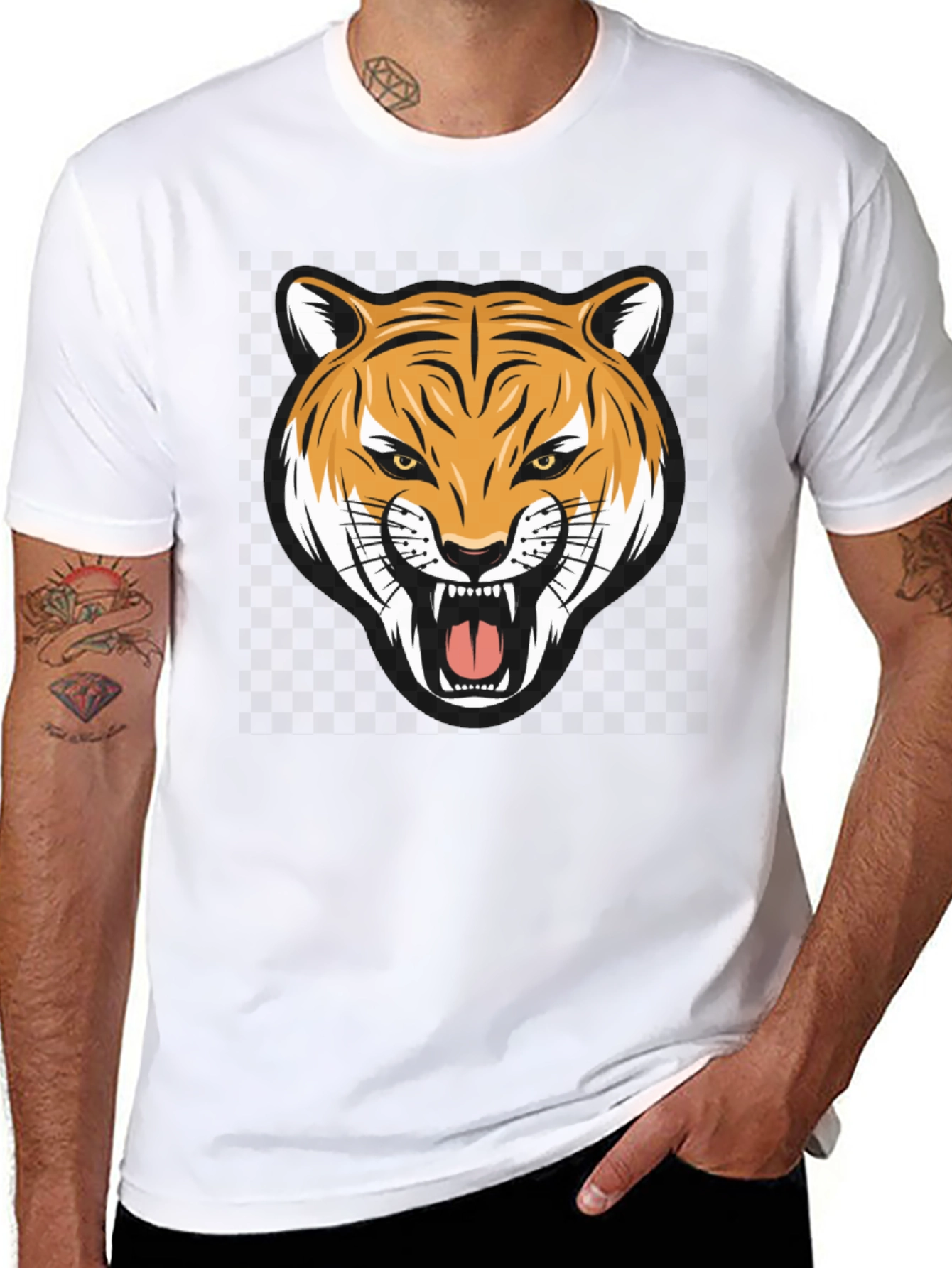 Tiger Graphic Print Crew Neck T-Shirt