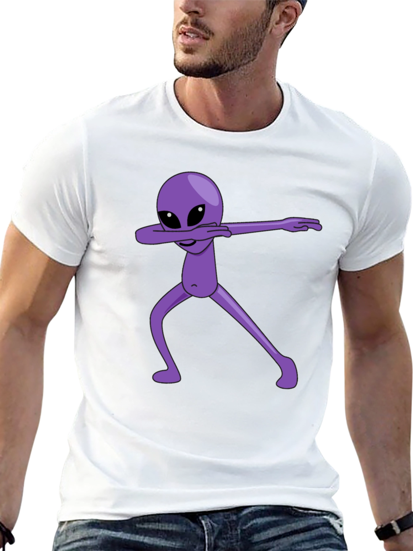 Dabbing Alien Graphic Tee - Black Cotton Blend Shirt