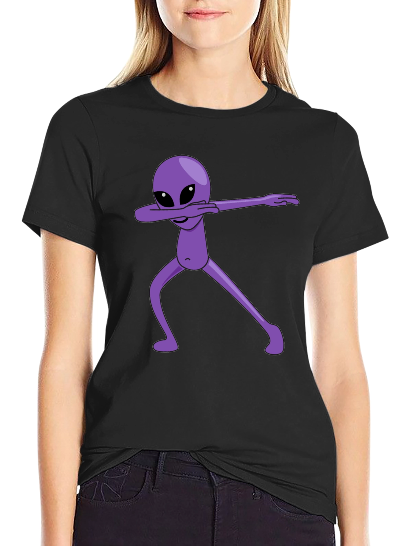 Dabbing Alien Graphic Tee - Black Cotton Blend Shirt