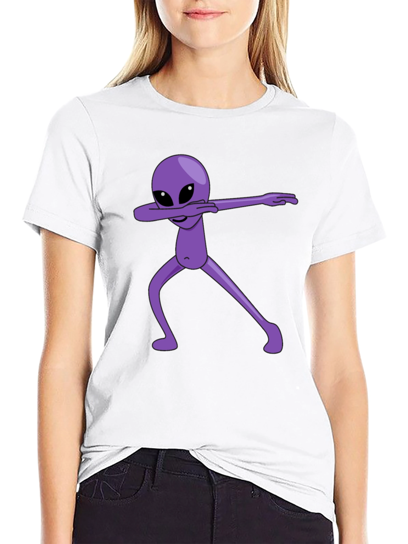 Dabbing Alien Graphic Tee - Black Cotton Blend Shirt