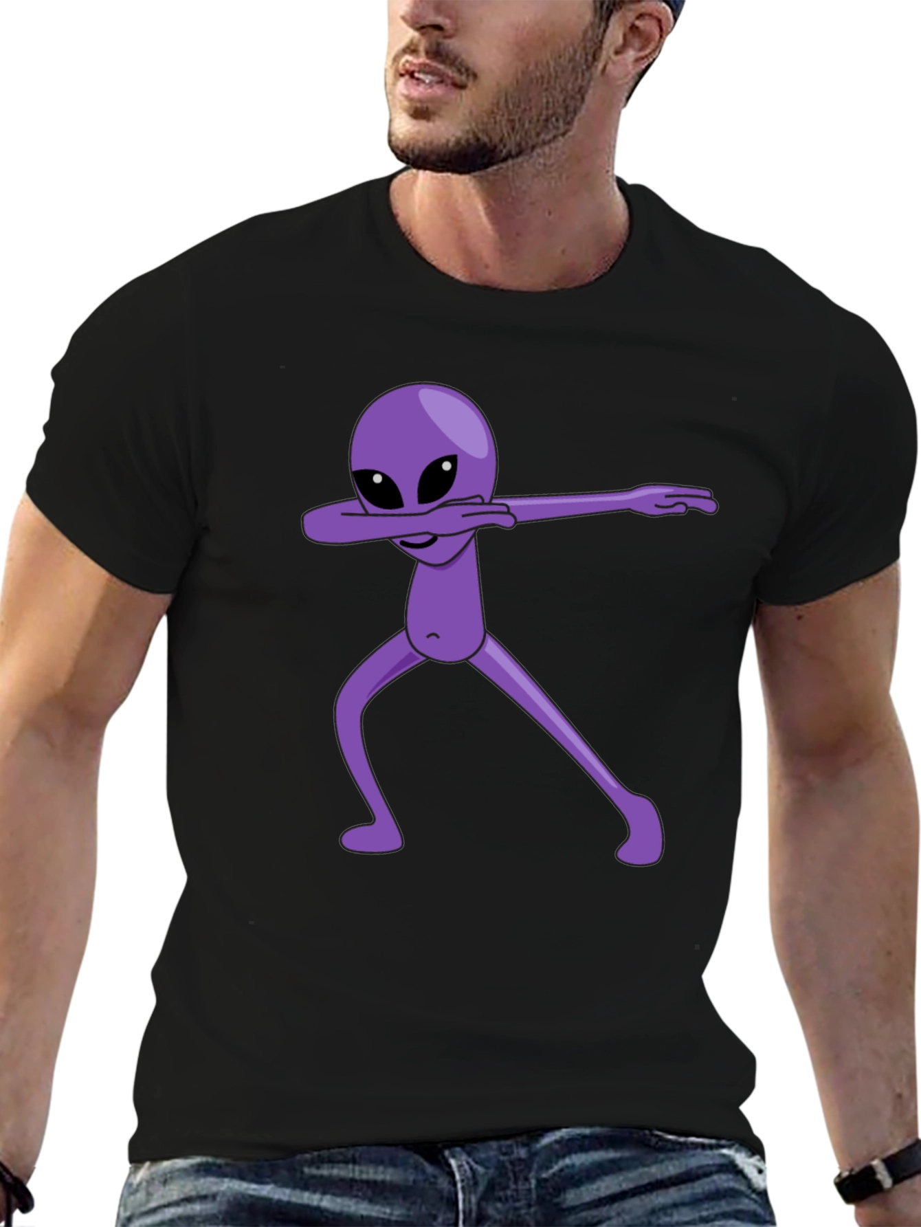 Dabbing Alien Graphic Tee - Black Cotton Blend Shirt