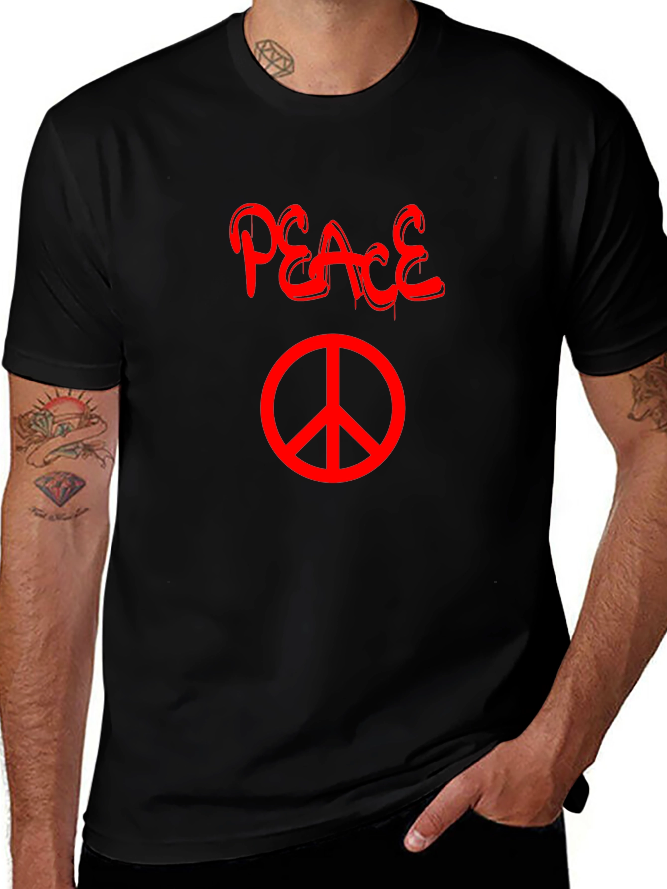 Peace T-Shirt - Black with Red Graphic