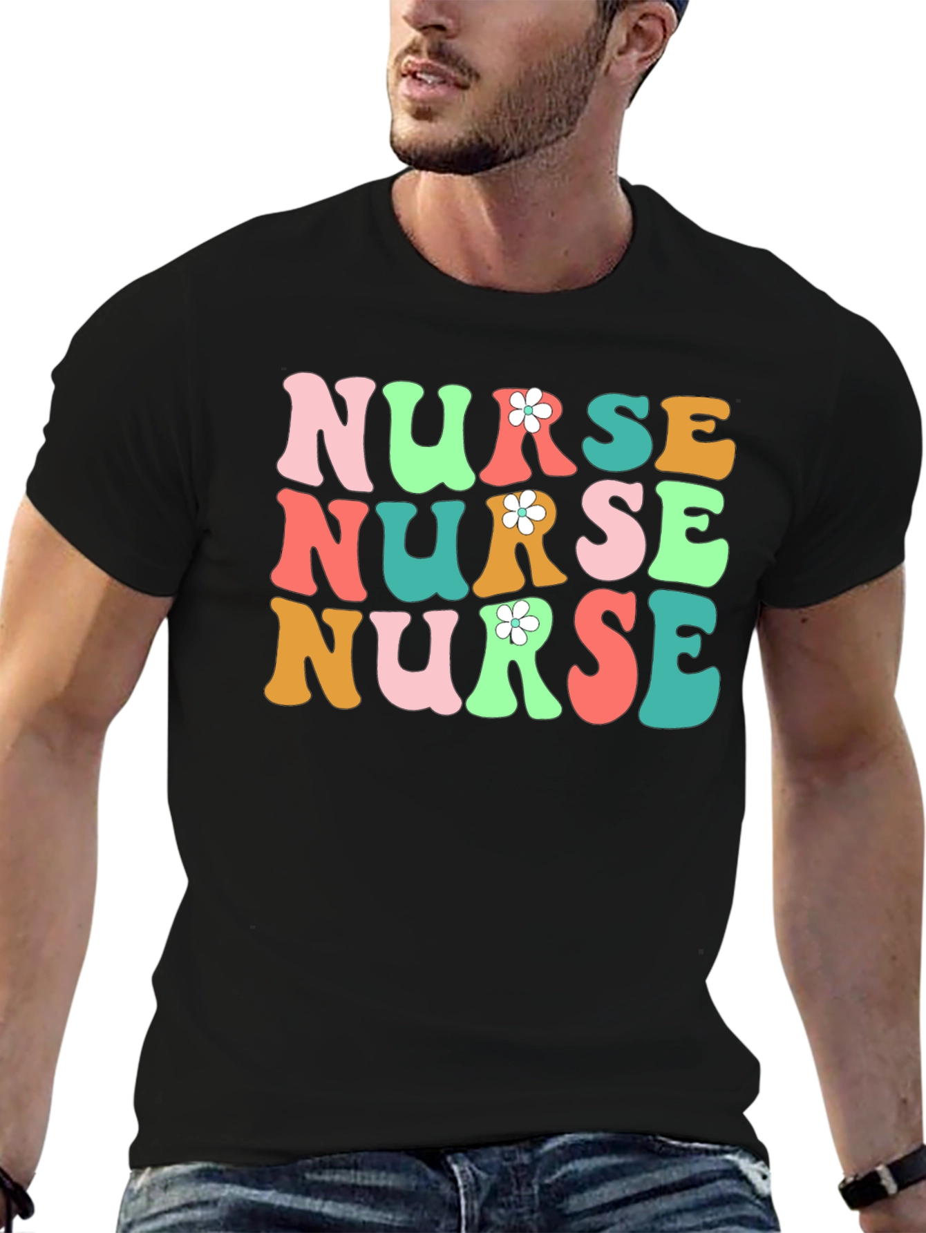 Retro Nurse Graphic Tee - Black Cotton T-Shirt