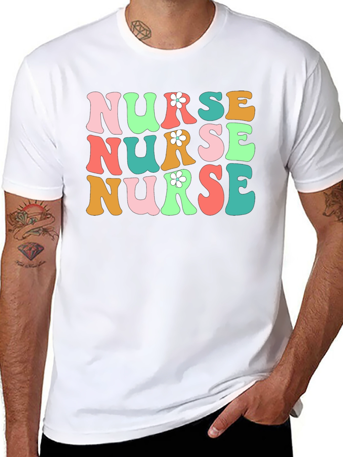 Retro Nurse Graphic Tee - Black Cotton T-Shirt