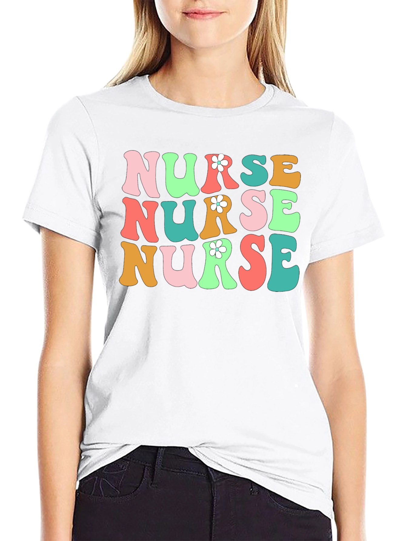 Retro Nurse Graphic Tee - Black Cotton T-Shirt