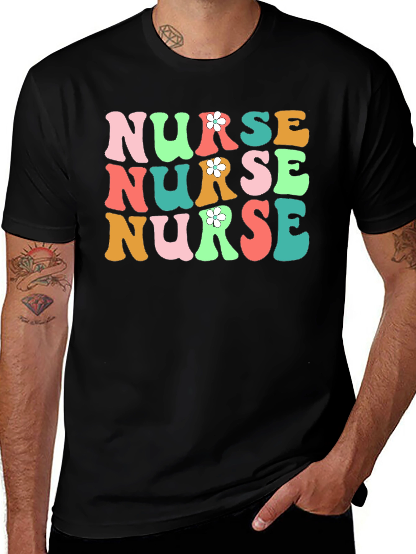 Retro Nurse Graphic Tee - Black Cotton T-Shirt