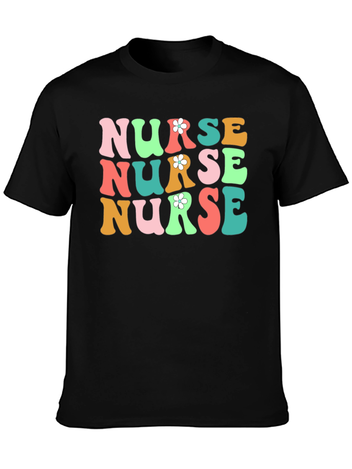 Retro Nurse Graphic Tee - Black Cotton T-Shirt