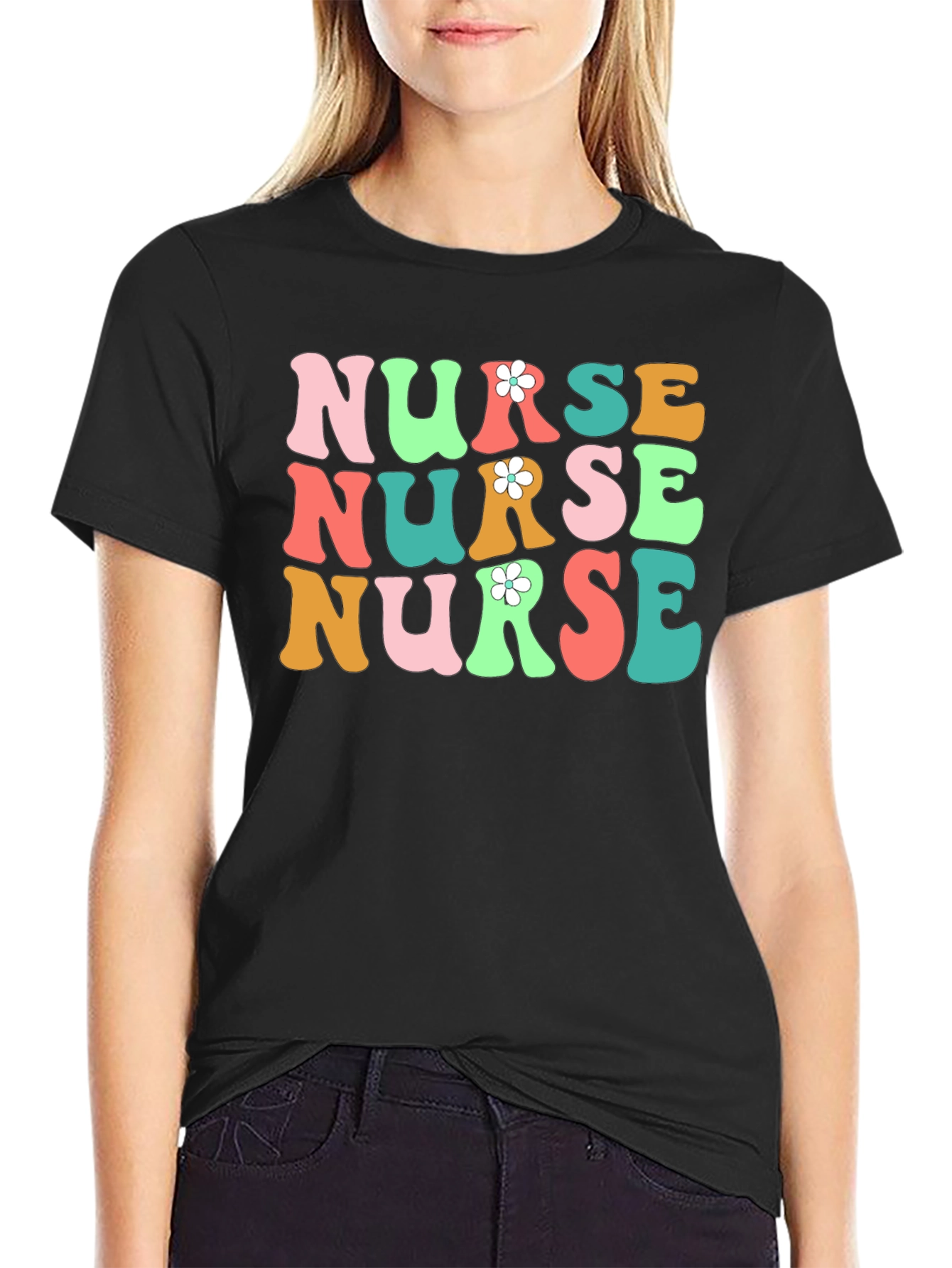 Retro Nurse Graphic Tee - Black Cotton T-Shirt