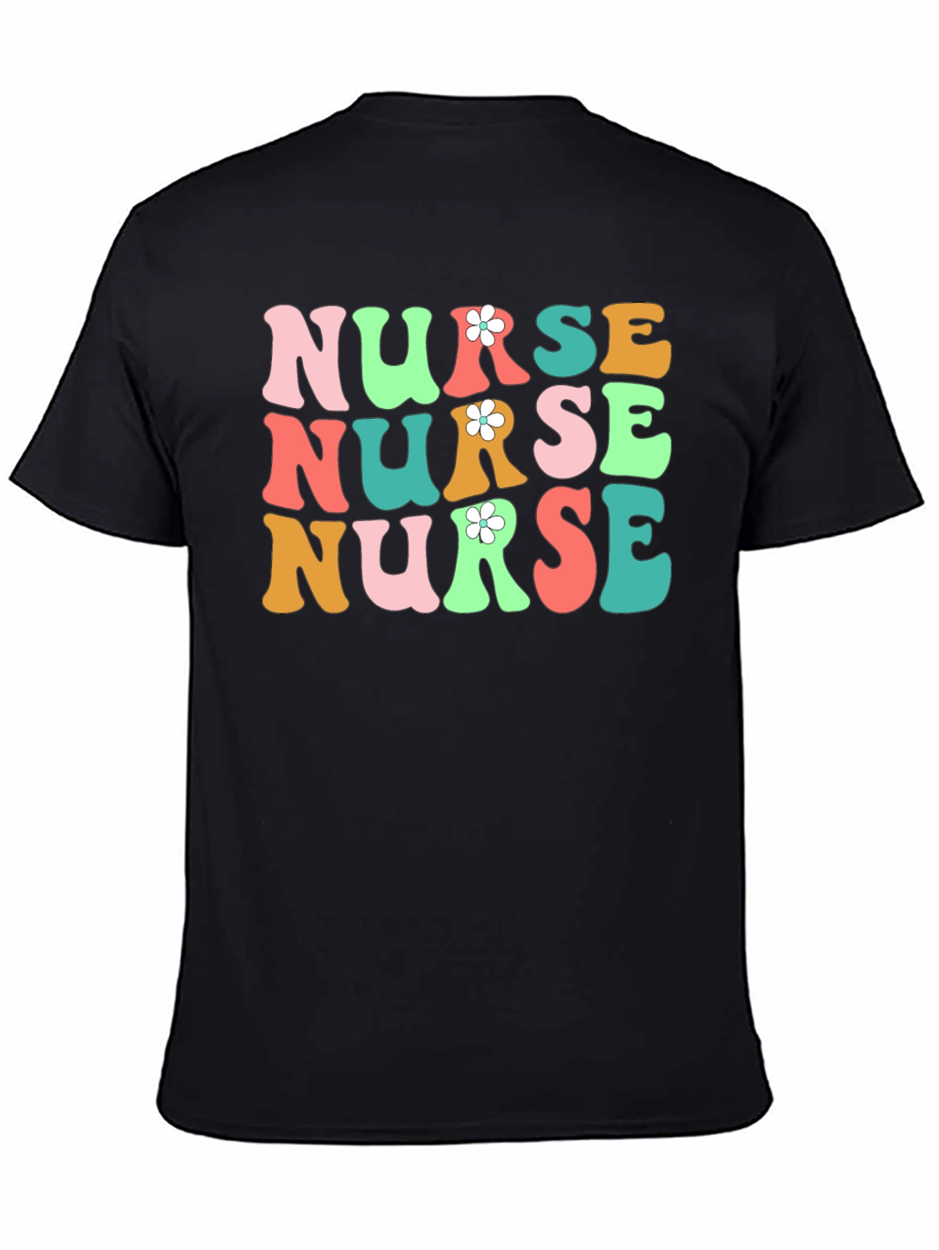 Retro Nurse Graphic Tee - Black Cotton T-Shirt