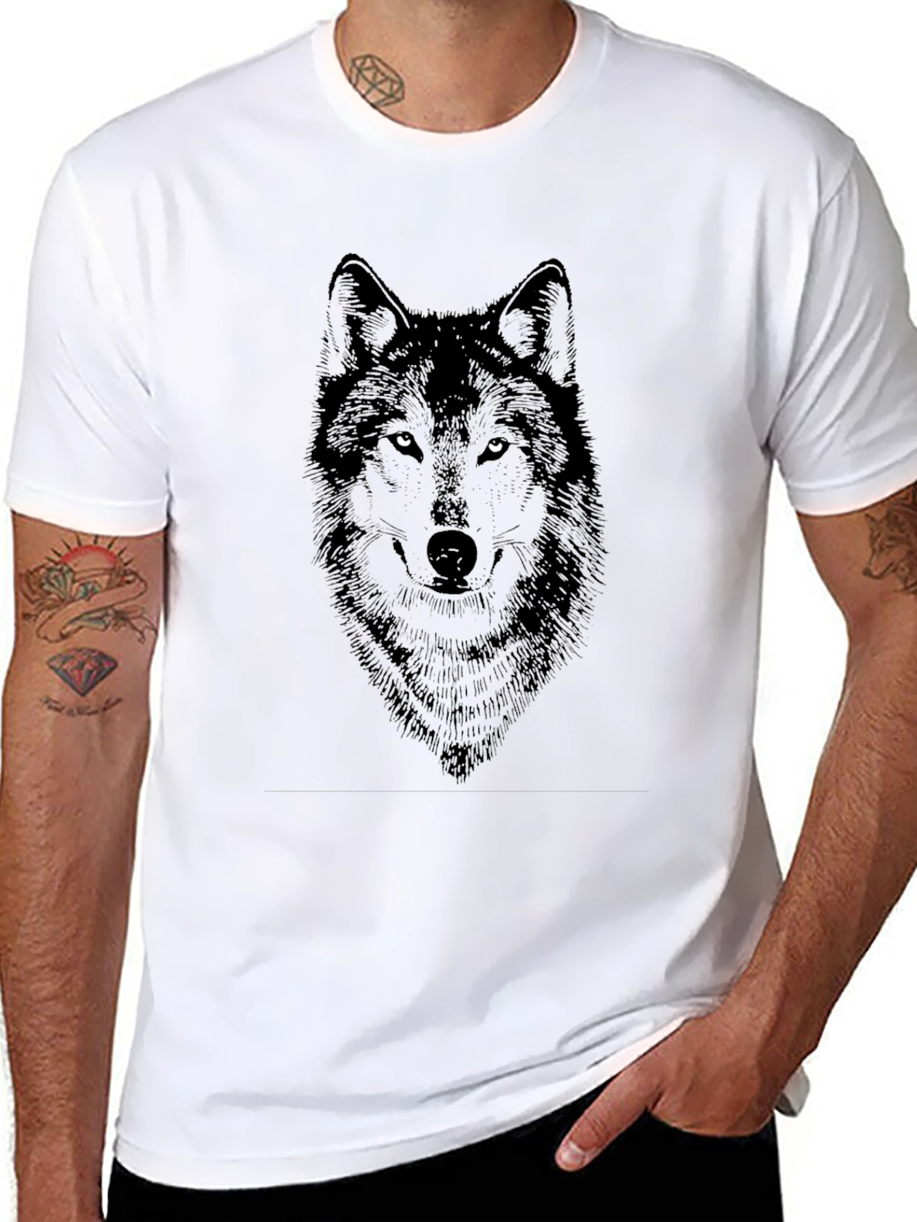 Mens Black Wolf Graphic Tee - Fierce Style