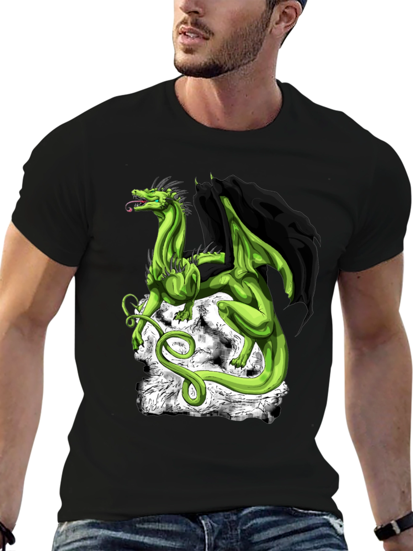 Dragon Graphic Tee - Black Cotton Shirt