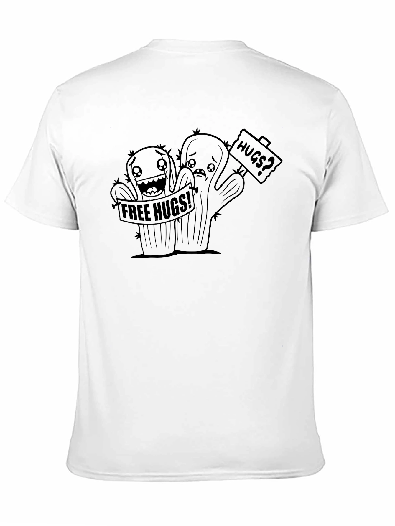 Free Hugs Cactus Graphic Black T-Shirt