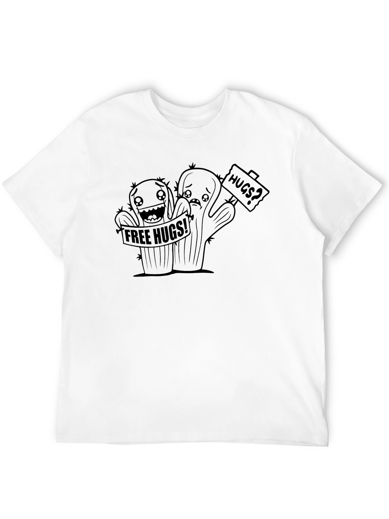 Free Hugs Cactus Graphic Black T-Shirt