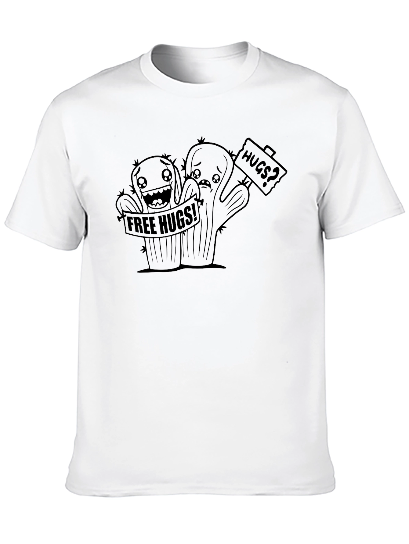 Free Hugs Cactus Graphic Black T-Shirt