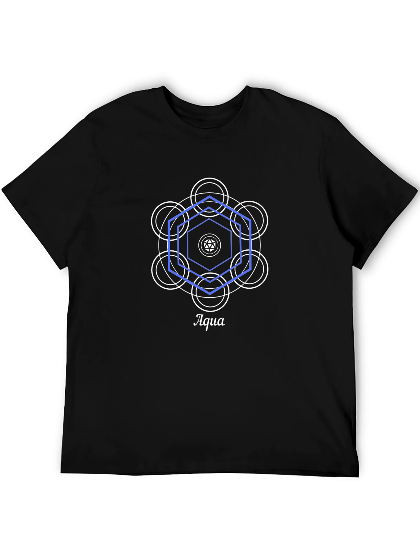 Aqua Geometric Design Black T-Shirt