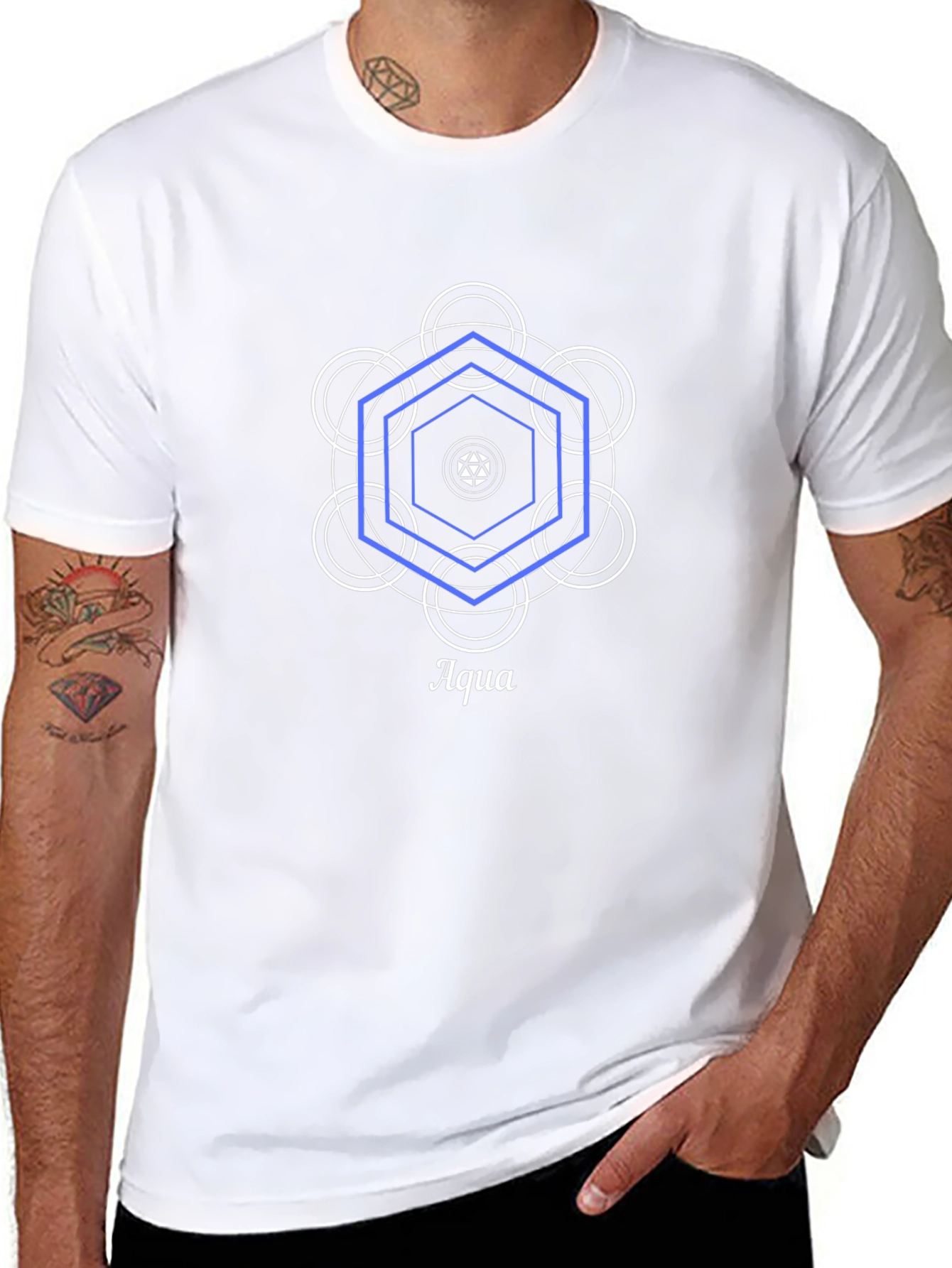 Aqua Geometric Design Black T-Shirt