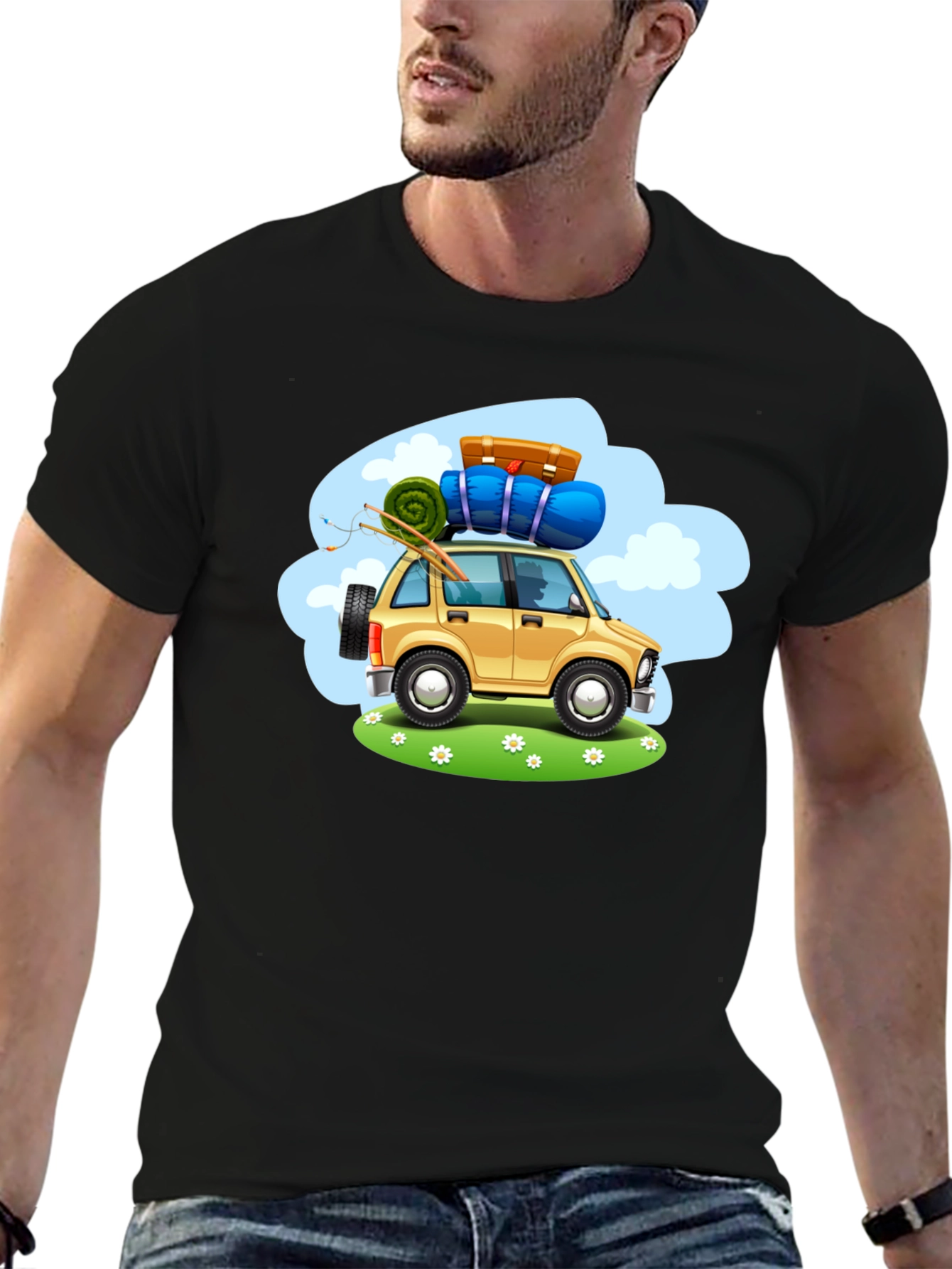 Adventure Car Graphic Tee - Black Cotton T-Shirt