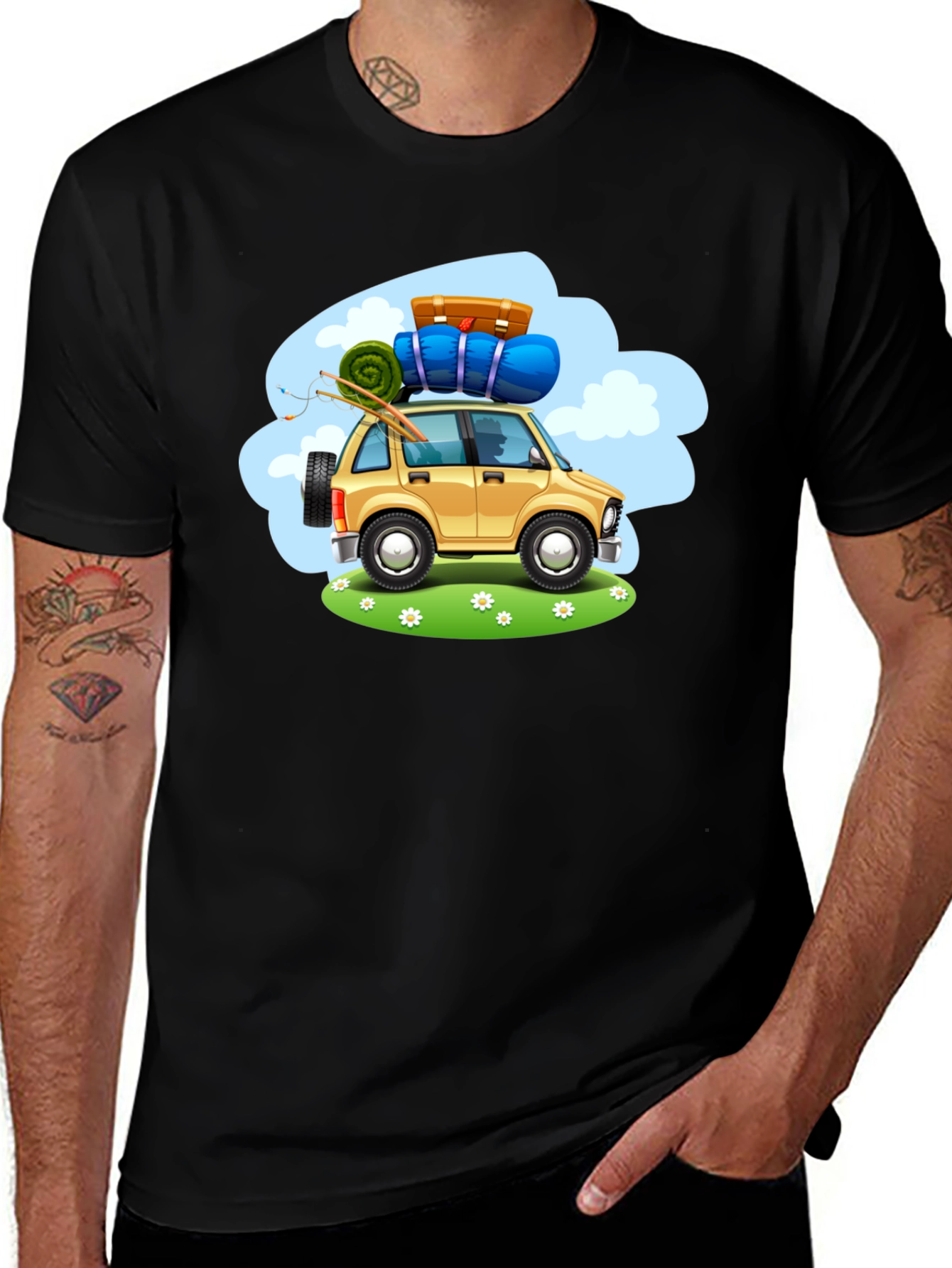 Adventure Car Graphic Tee - Black Cotton T-Shirt