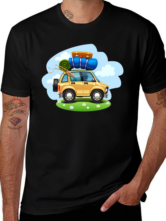 Adventure Car Graphic Tee - Black Cotton T-Shirt