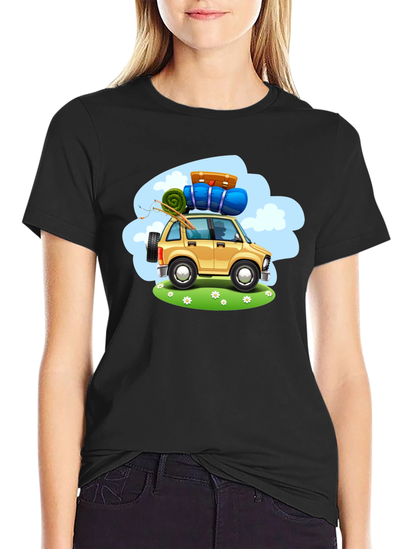 Adventure Car Graphic Tee - Black Cotton T-Shirt