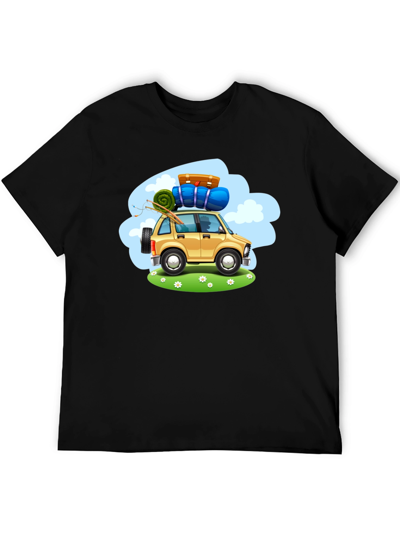 Adventure Car Graphic Tee - Black Cotton T-Shirt