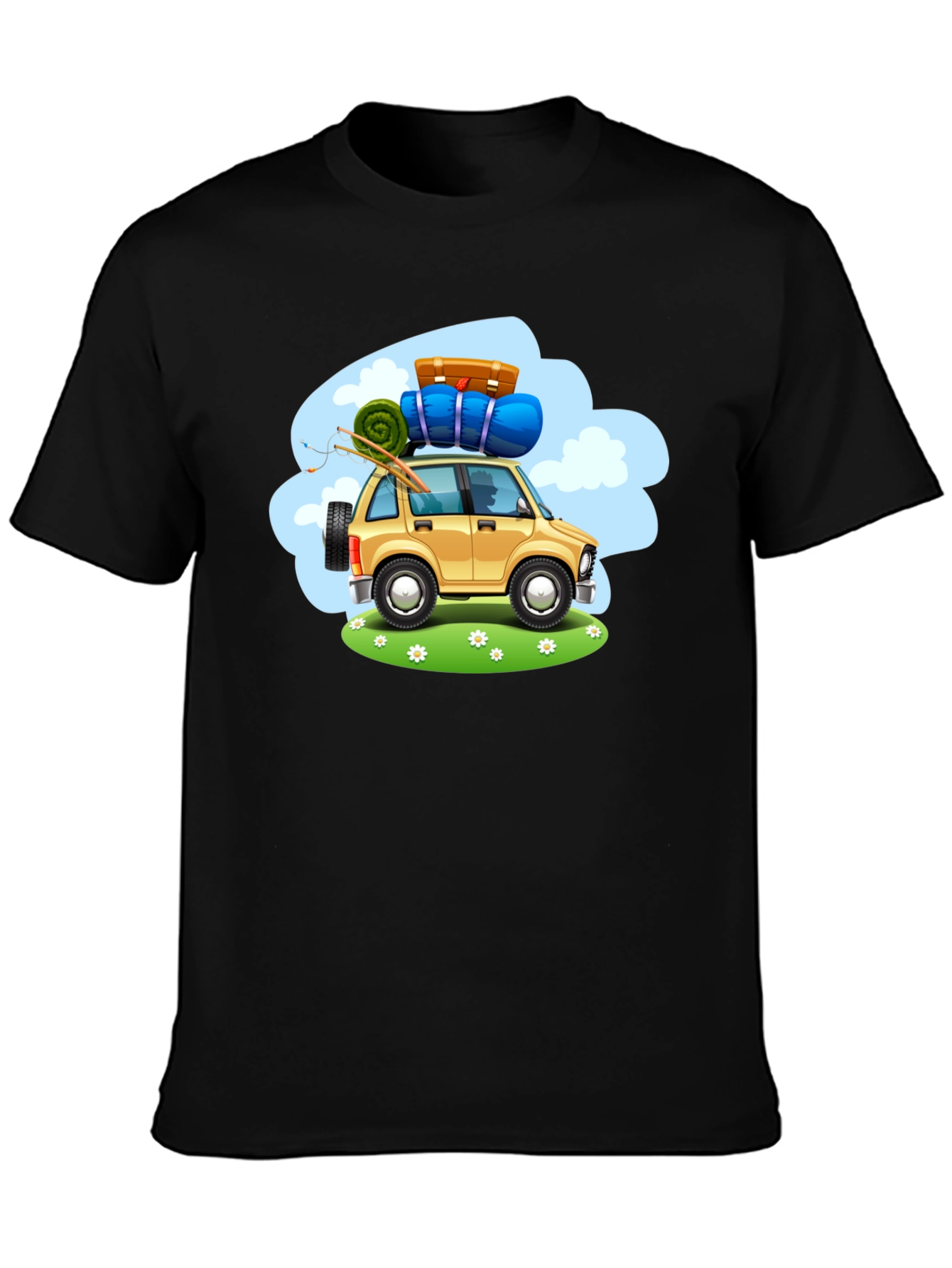 Adventure Car Graphic Tee - Black Cotton T-Shirt