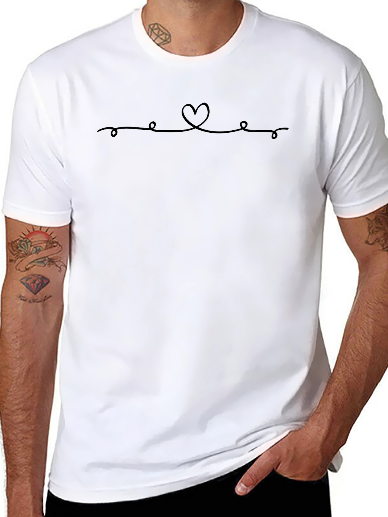 Heart Line Art Black T-Shirt Casual Tee