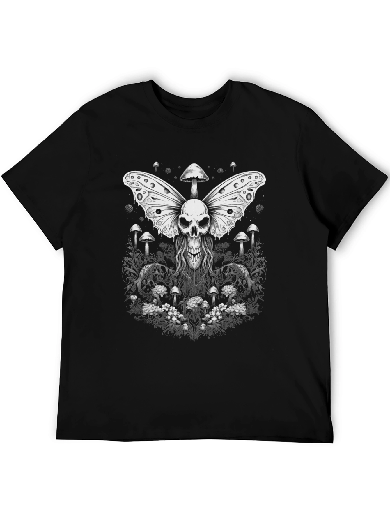 Skull Butterfly Mushroom Graphic Tee