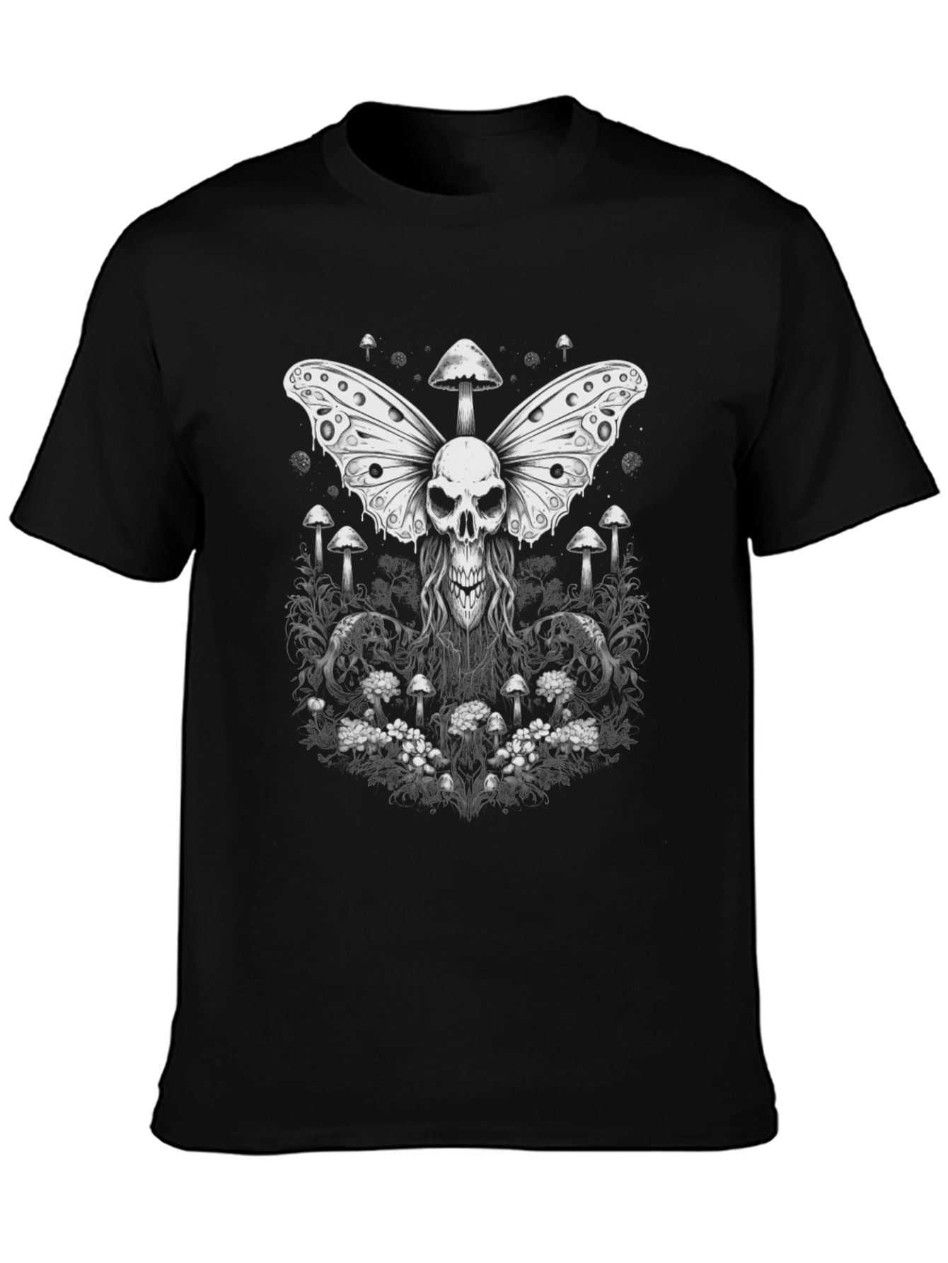 Skull Butterfly Mushroom Graphic Tee