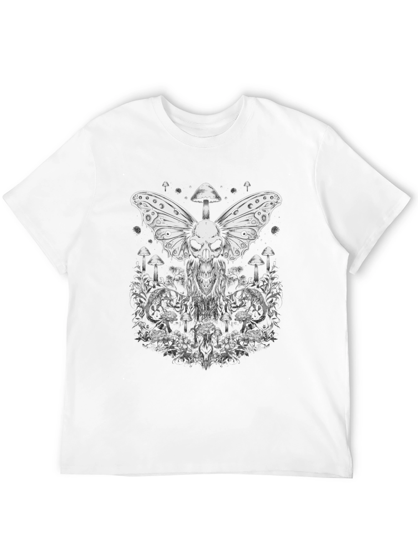 Skull Butterfly Mushroom Graphic Tee