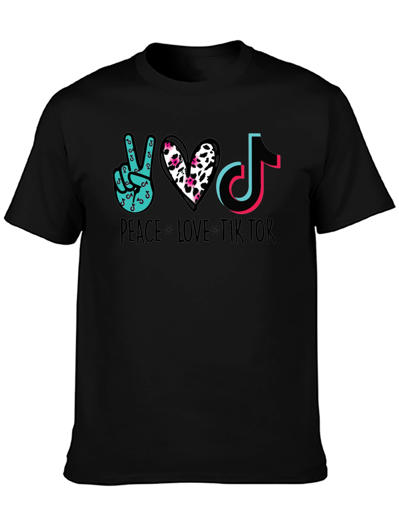 Peace Love Tik Tok Black Graphic Tee