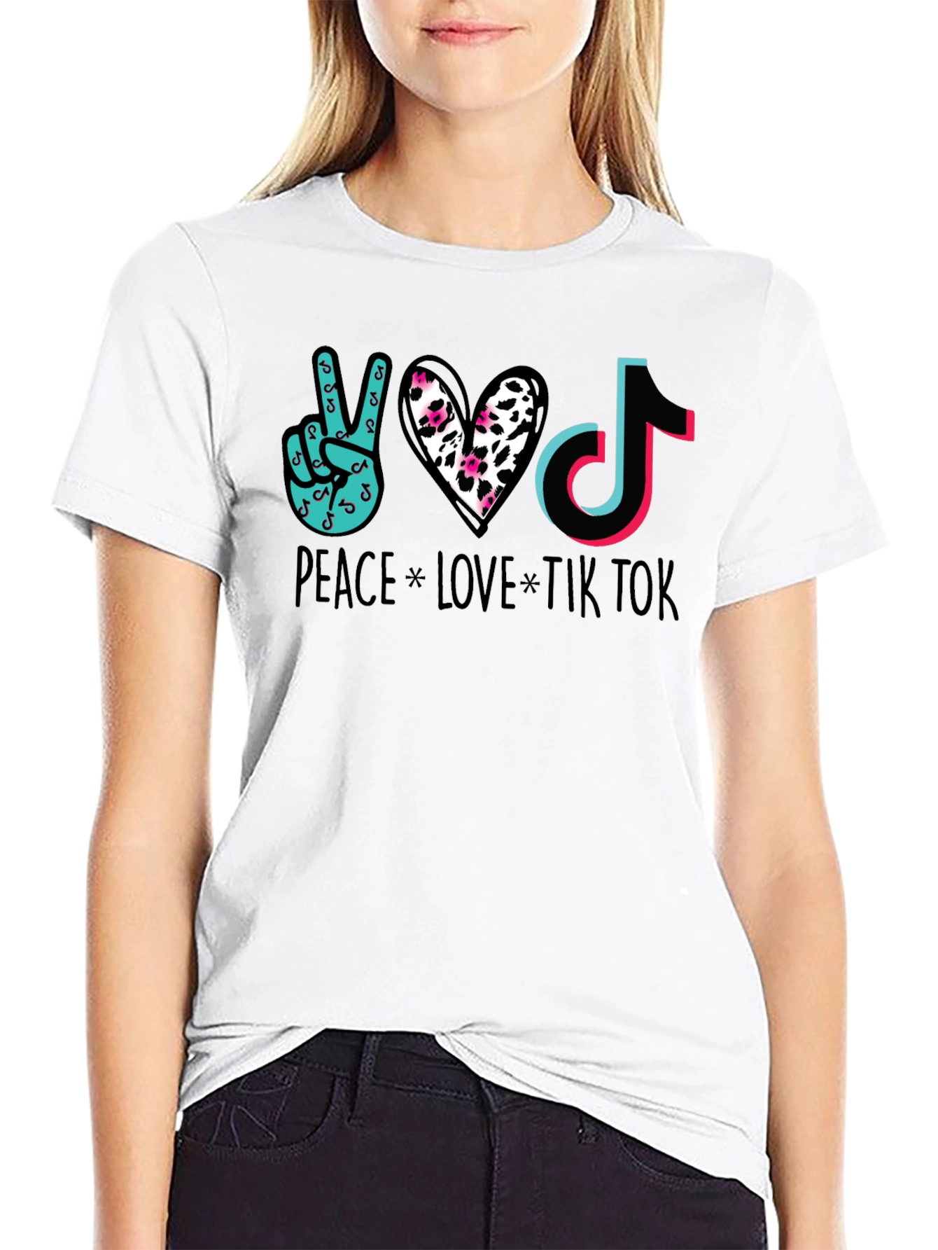 Peace Love Tik Tok Black Graphic Tee