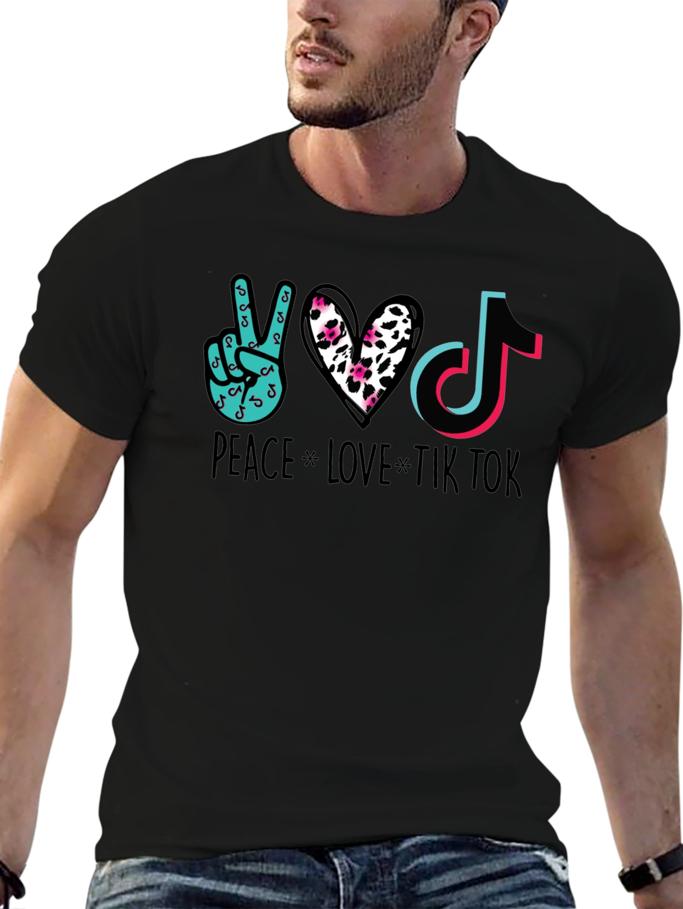 Peace Love Tik Tok Black Graphic Tee