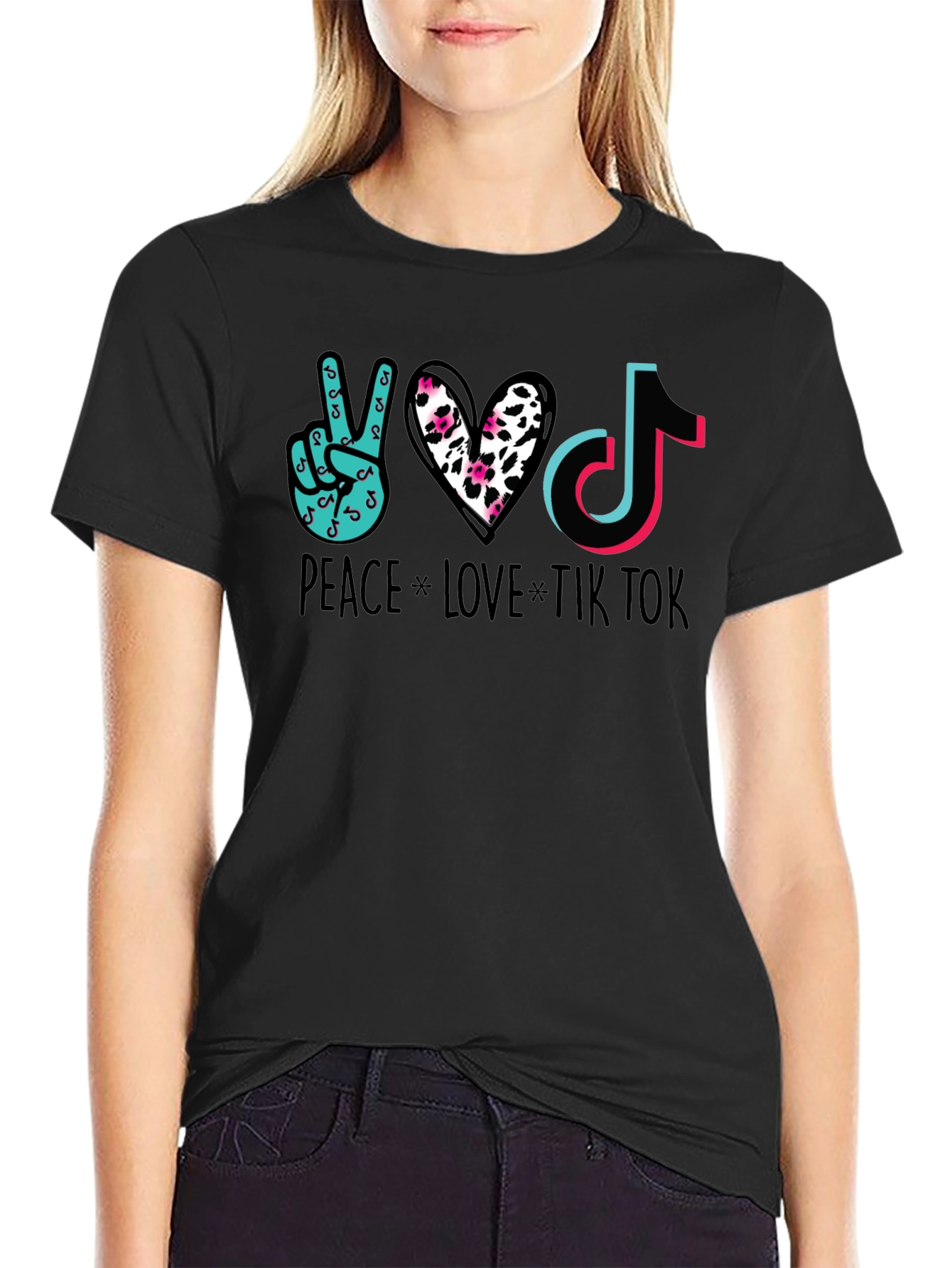 Peace Love Tik Tok Black Graphic Tee