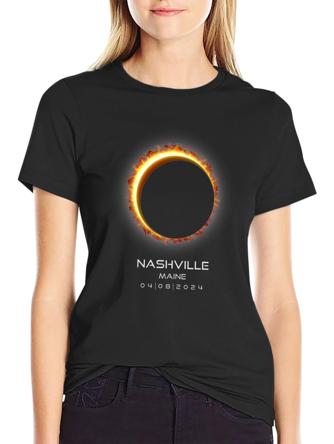Nashville Maine Eclipse 04|08|2024 Black T-Shirt