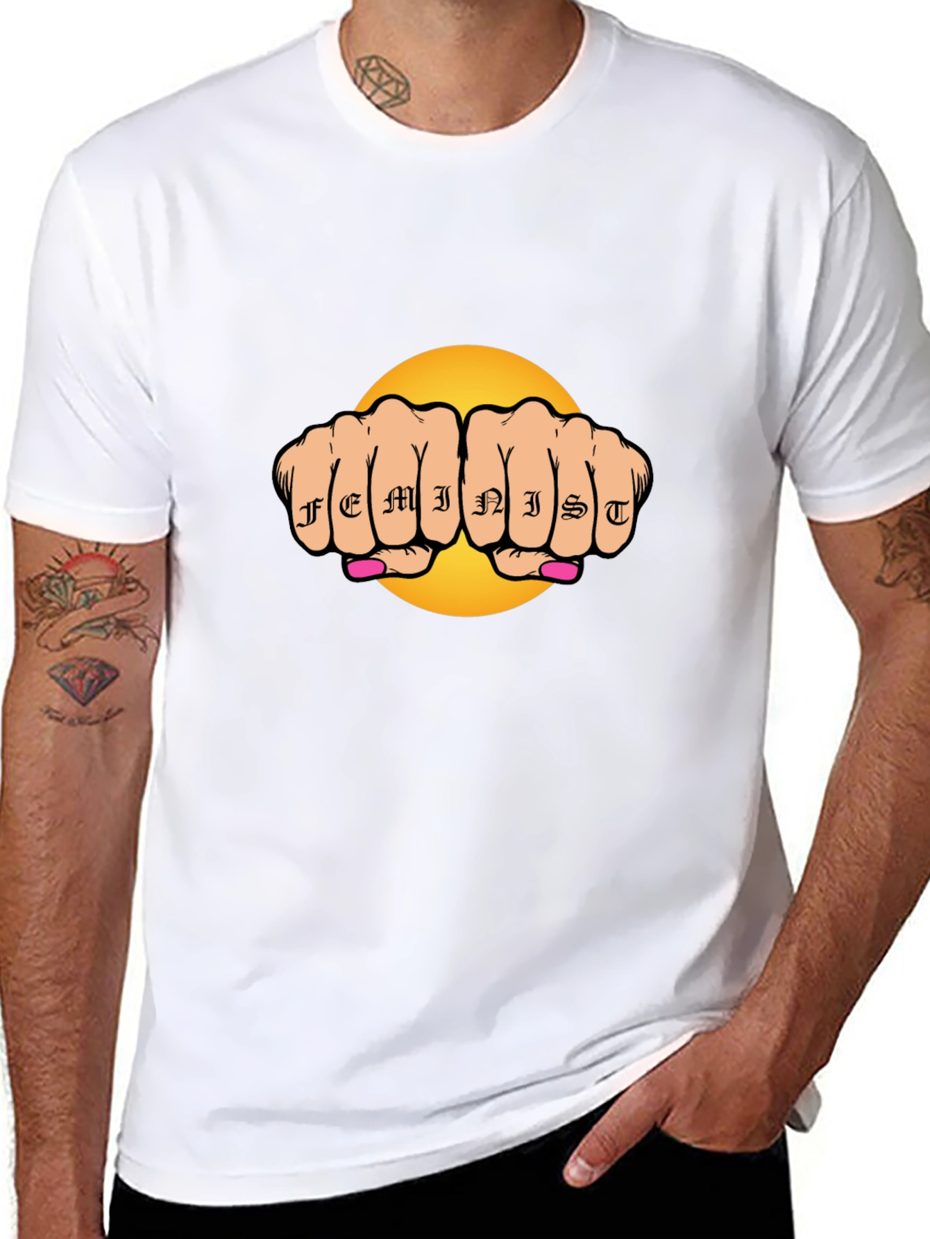 Feminist Tattoo Fist Graphic Black T-Shirt