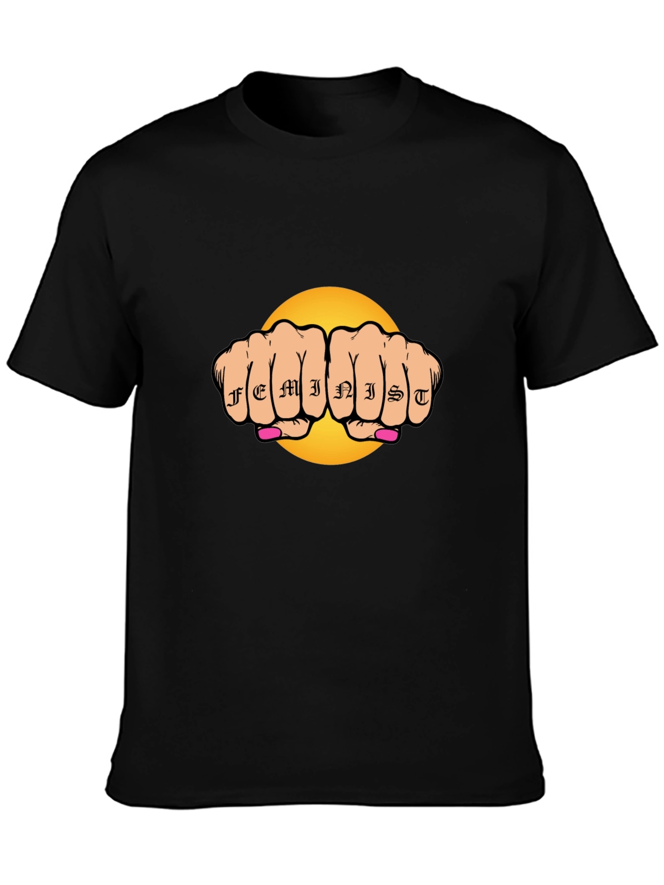 Feminist Tattoo Fist Graphic Black T-Shirt