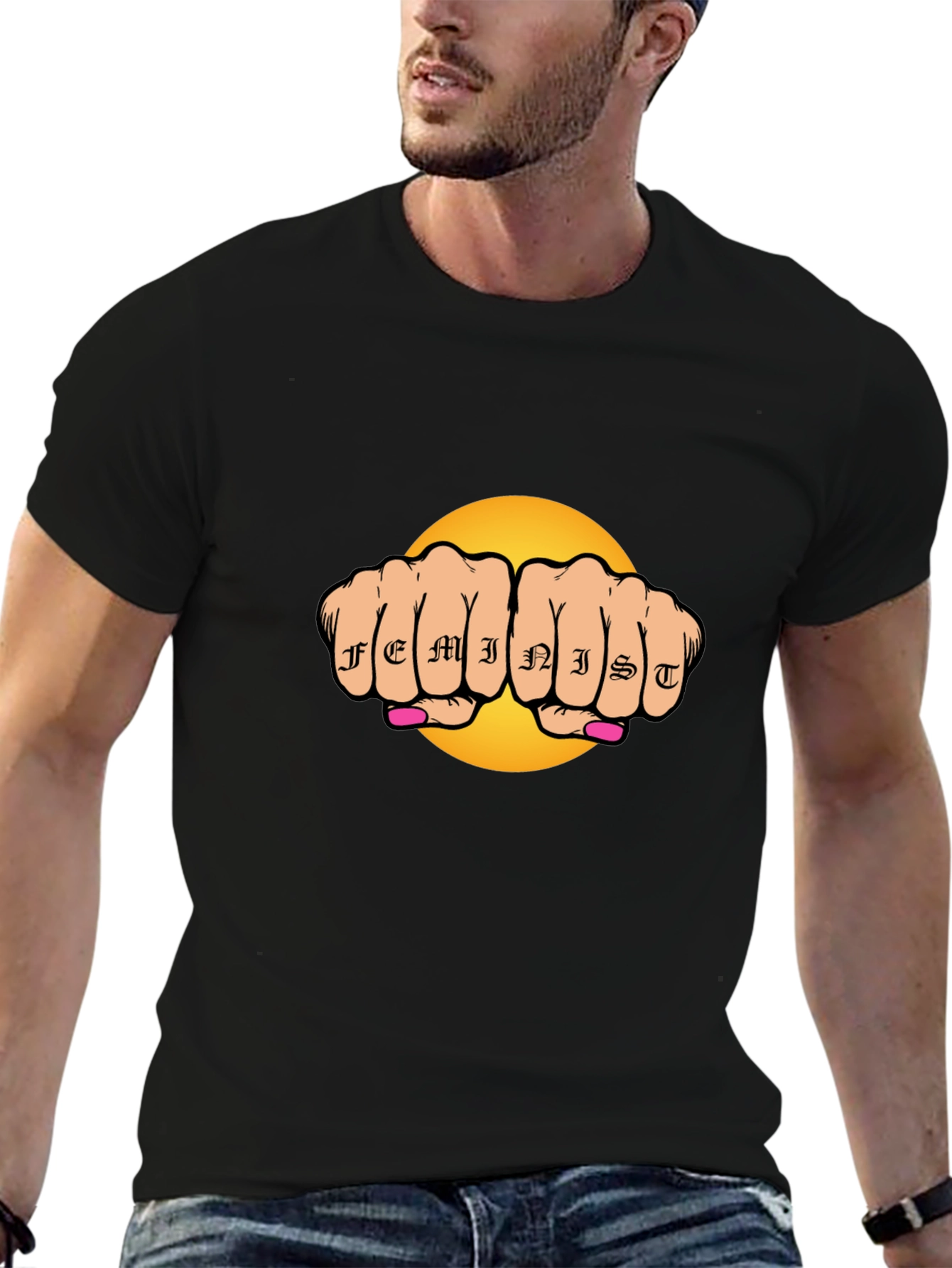 Feminist Tattoo Fist Graphic Black T-Shirt