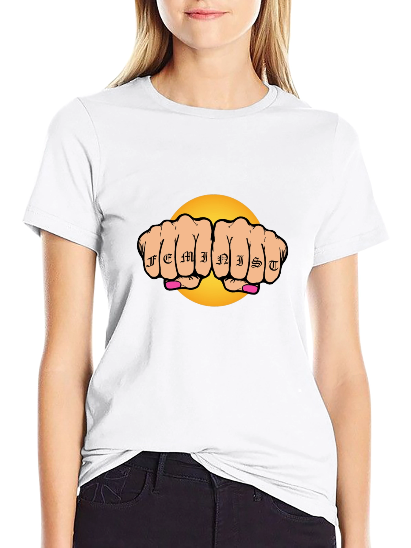 Feminist Tattoo Fist Graphic Black T-Shirt