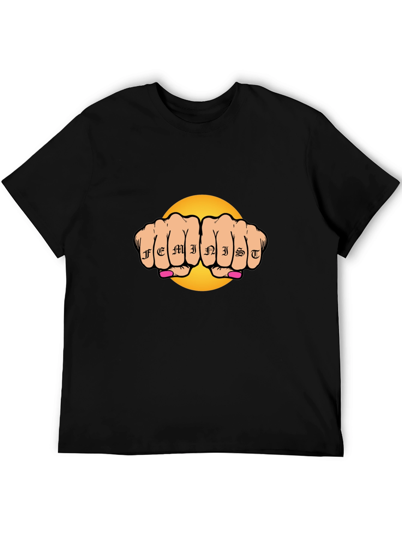 Feminist Tattoo Fist Graphic Black T-Shirt