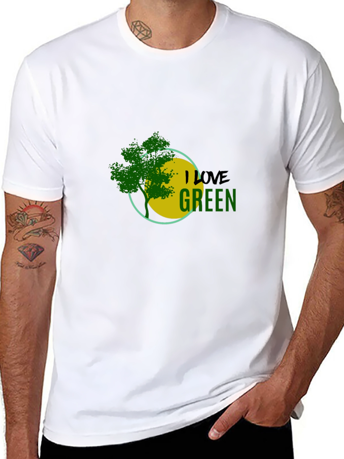Eco-Friendly Black T-Shirt with I Love Green Design